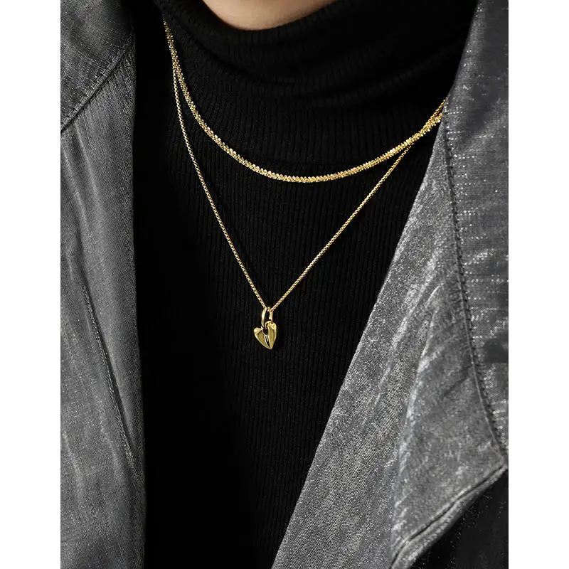 Love pendant gold plated hollow out 925 silver heart fashion necklaces for women