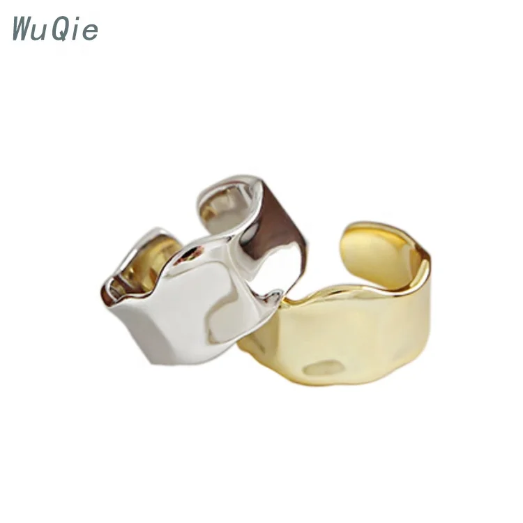 WuQie Minimalist Silver 925 Ring Irregular Bump Wild Surface Gold Plated Jewelry Wholesale Finger Rings