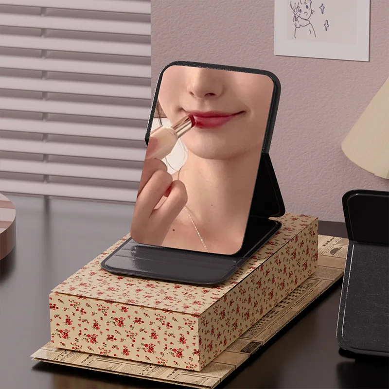 Personal Frameless Portable Beauty Adjustable Makeup Stand Mirror Leather Foldable Compact Vanity Cosmetic Mirrors