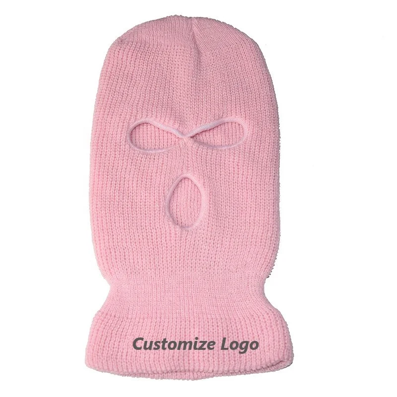Womens Mens Wholesale Custom Embroidery Logo Black Knitted Balaclava Cap Plain Knit 3 Hole Knitted Balaclava Ski Mask Beanie