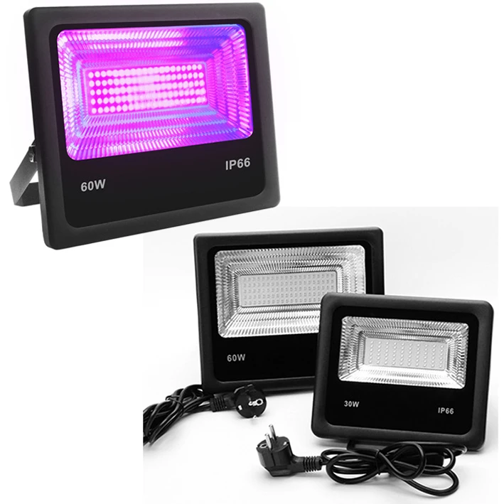 395-400nm UV Flood Lights 30W 60W IP66 Waterproof Purple Blacklights for Glow in The Dark Dance Party DJ Stages wall lamps
