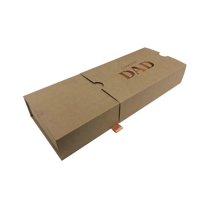 Eco Friendly Brown Kraft Paper Foldable Drawer Gift Box Custom Luxury Socks Drawer Sliding Packaging Box With Plastic Sleeve