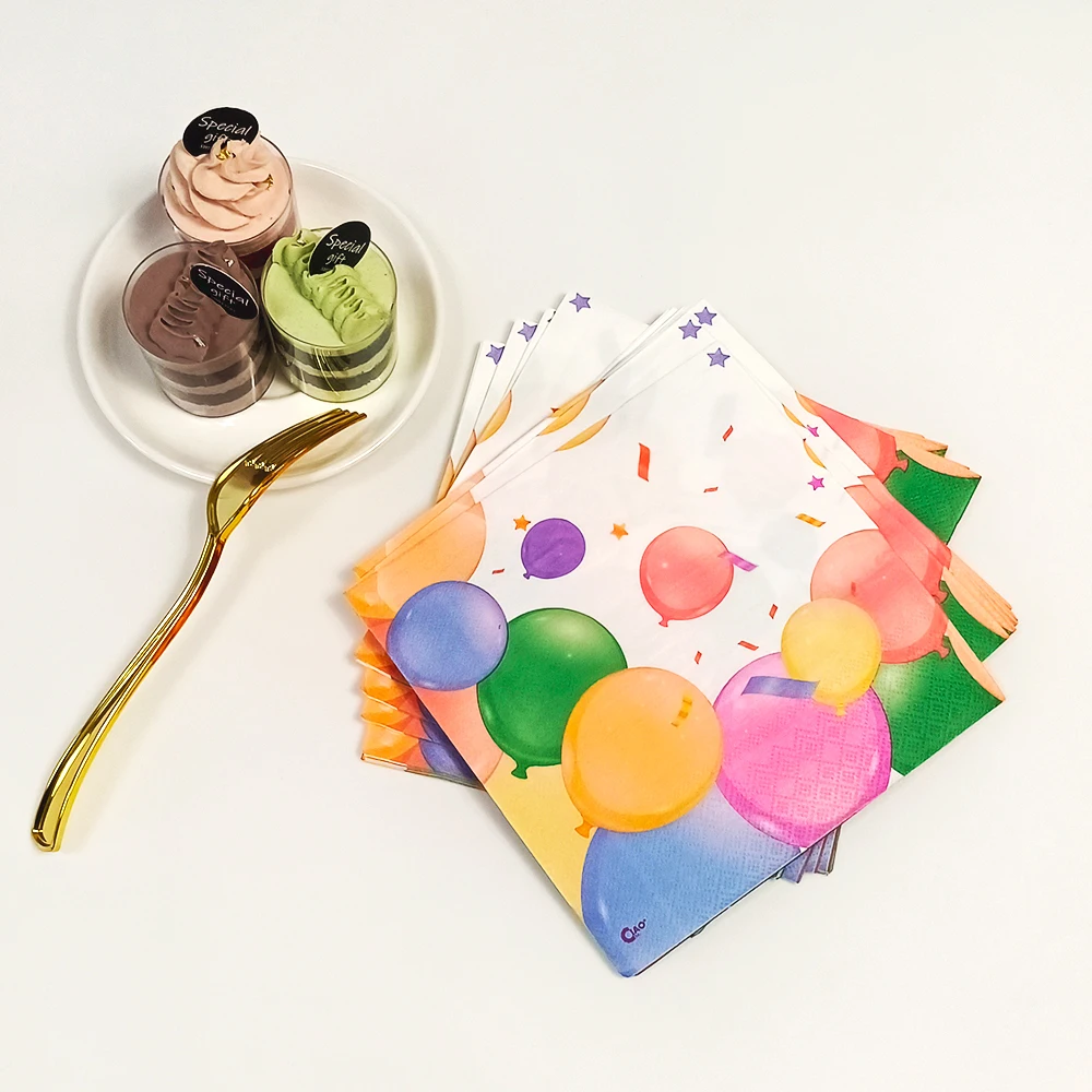 Custom 2-Ply Virgin Wood Pulp Balloon Napkins Printed Dinner Table Foldable Cocktail Serviettes for Restaurant Use