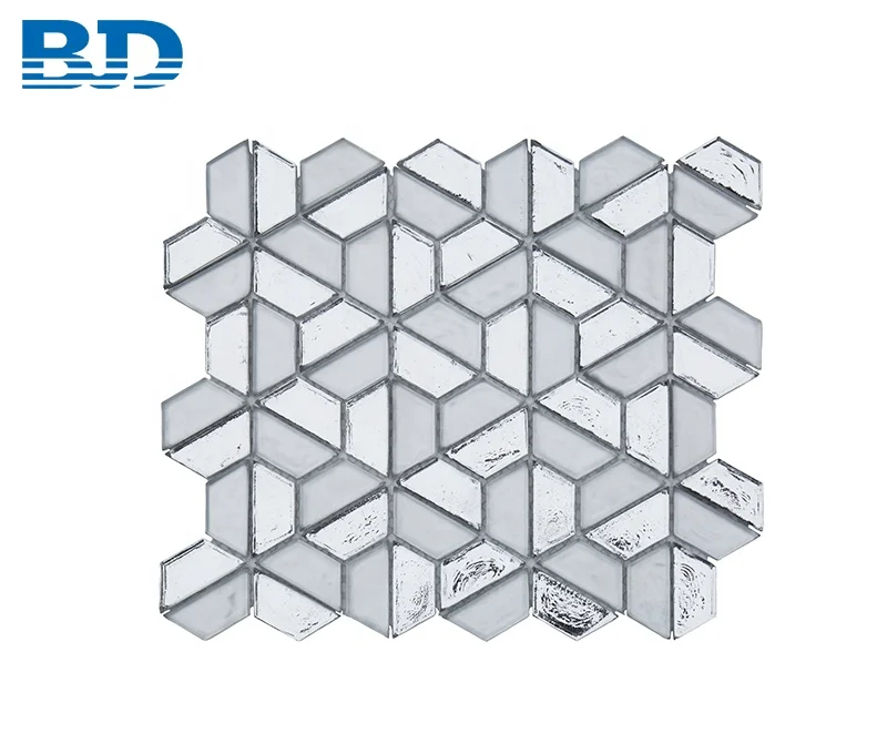 White Backsplash Waterjet Half Hexagon Tile Glass Mosaic for Kitchen/Bathroom