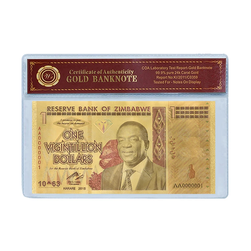 Wholesale Non-currency Collectible Paper banknotes 24k Gold Banknote dollars Zimbabwe Paper banknotes Bank Note Bills
