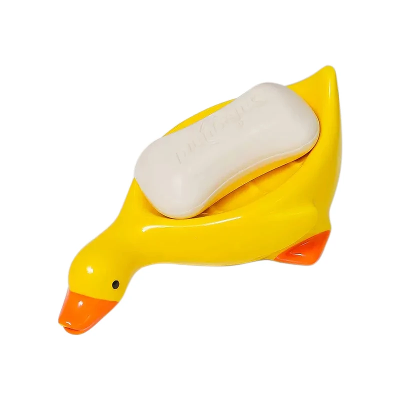 Cute Duck Shape Ceramic Tray Holder Soap Dish Self Draining Soap Holder for Shower Bathroom Tub Kitchen Sink