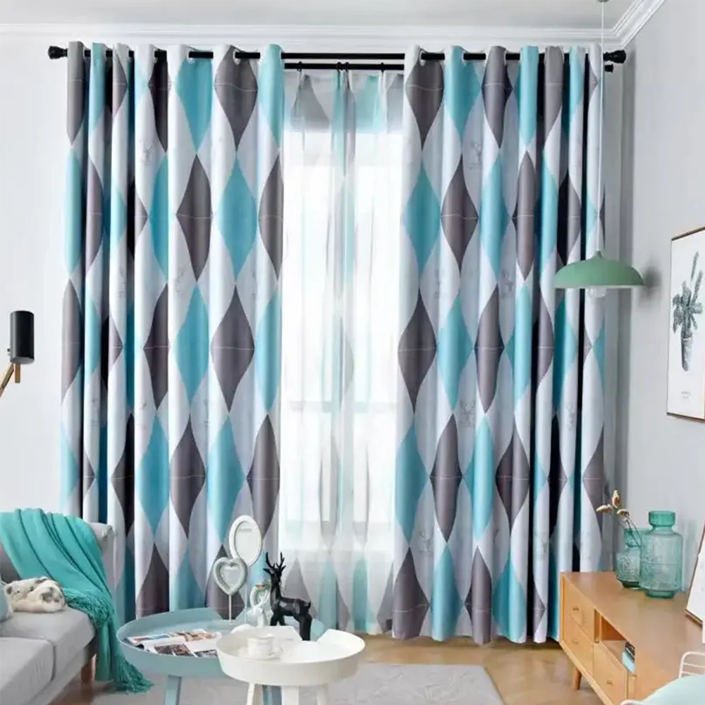 Curtain Panels Heavyweight Jacquard Drapes Shutters Curtains Simple Color Contrasting Geometry Floral Kitchen Window Curtains