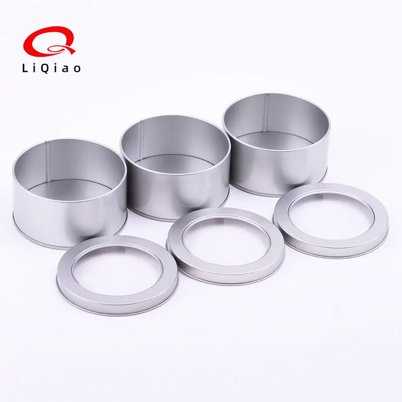 Factory Wholesale Customizable Tea Jar Clear PVC Window Silver Metal Round Can Cookie Package Luxury Printed Empty Tin Box