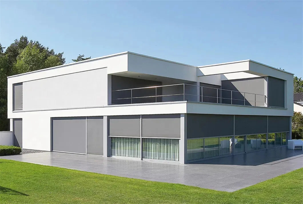 Customized Thick Metal Track Automatic Smart Drive Exterior Zip Track Outdoor Electric Roller Blinds Patio Blind