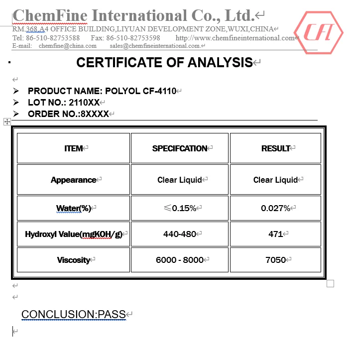 Sucrose base  Polyether Polyol CF-4110 Cas26301-10-0