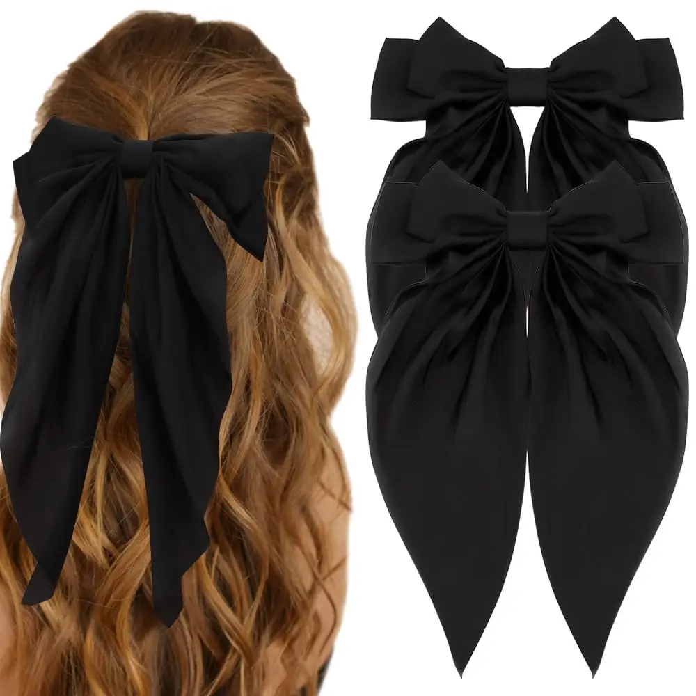 Big Hair Ribbons Oversized Tail Hair Barrettes Ribbon Metal Clips Bowknot Aesthetic Bows Hair Accessories for Women Girls
