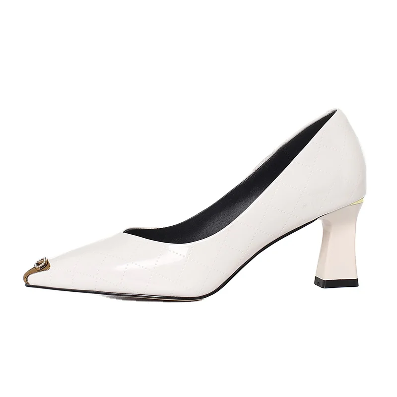 Universe M035 Fashion Med Hoof Heels Women Shoes New Arrivals 2021 Genuine Leather Women Dress Shoes