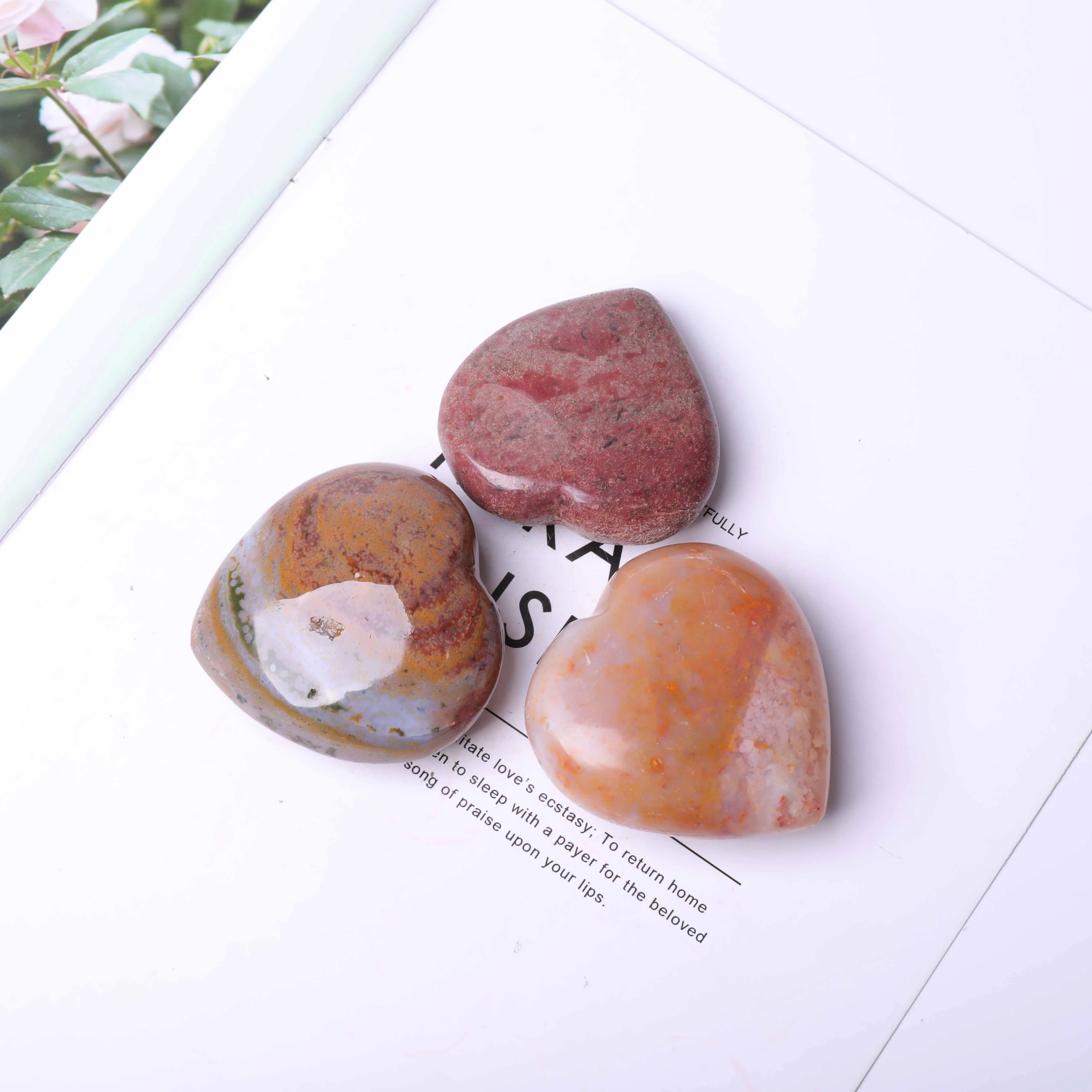 JIEJING Natural Ocean Jasper Crystal Hearts Stones Onyx Quartz Heart Shape Crystals Healing Gift Specimen Stone