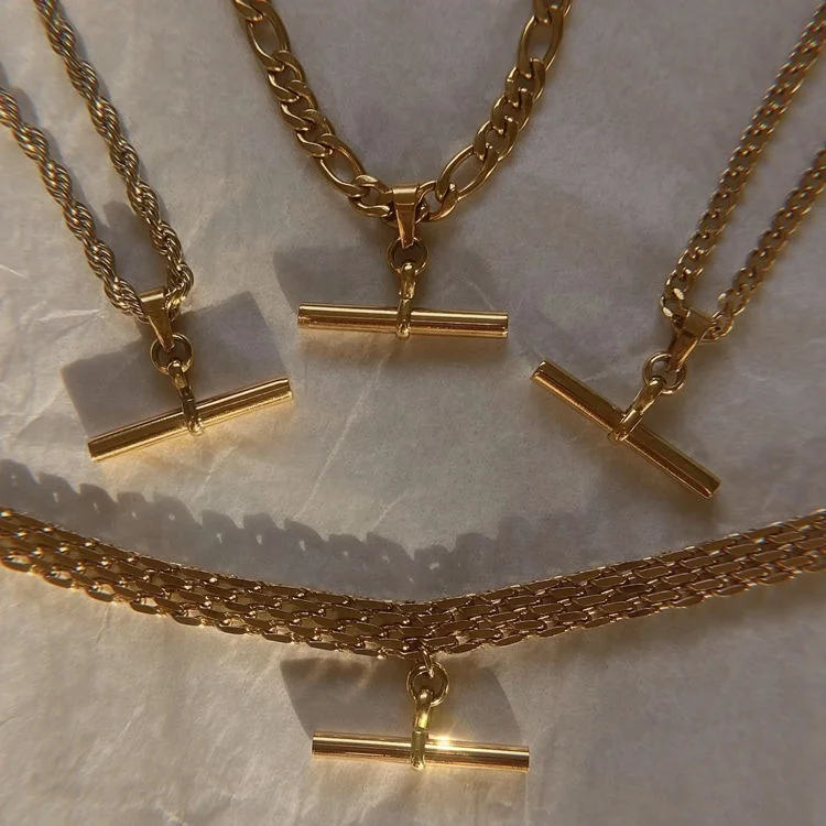 New Trendy T Bar Necklace Modern 18K Gold Plated Women Jewelry Set Custom Minimalist Gold Layered Necklace