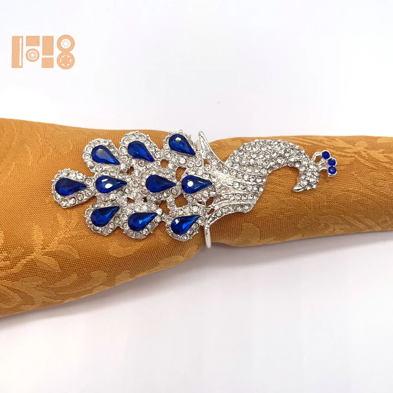 Wholesale rhinestone peacock napkin ring Crystal gem napkin rings for party accessories