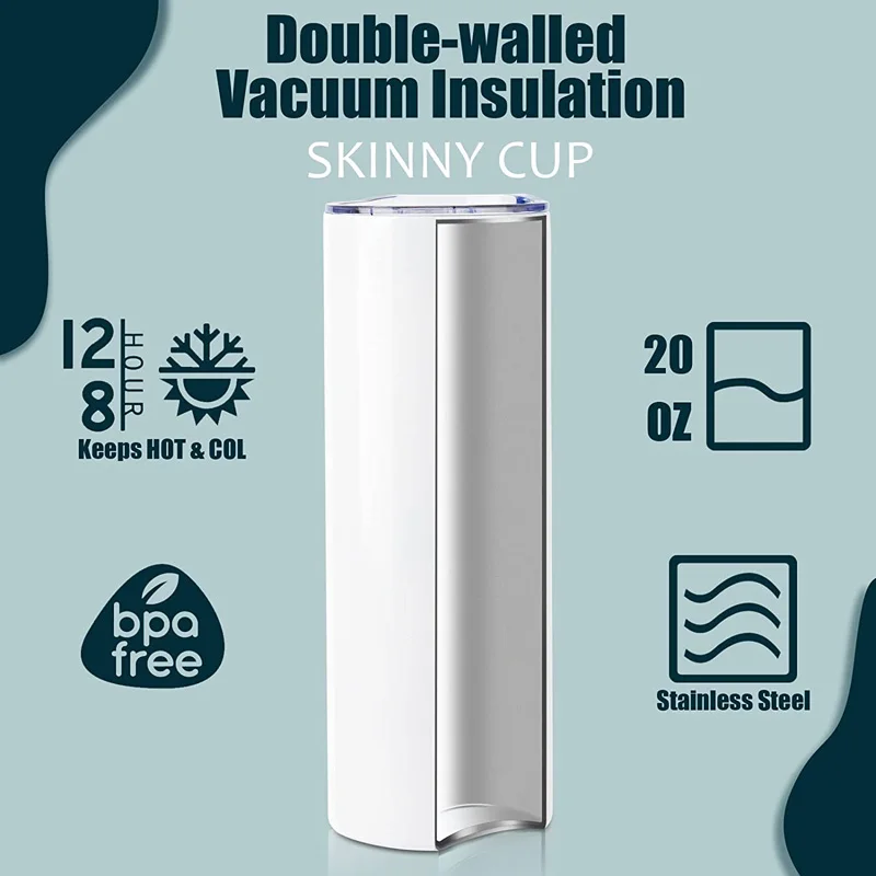 Double wall sublimation blanks mugs 20 oz skinny sublimation tumblers straight With Lids For Printing Matte Sublimation Tumbler