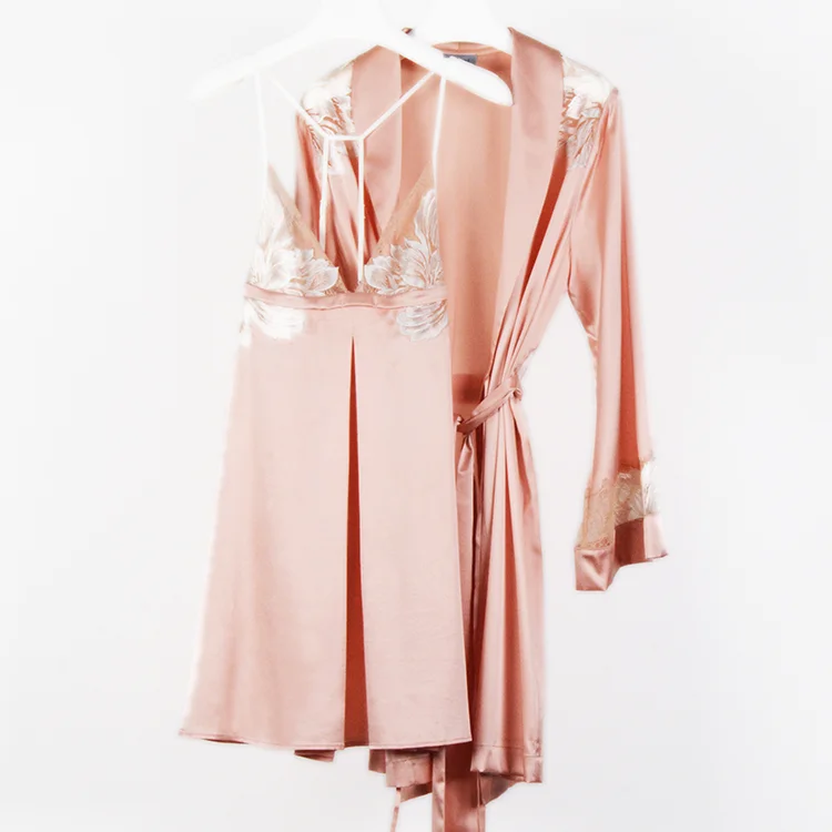 New fashion real silk pyjama 2 suit robe set 100% pure silk pajama