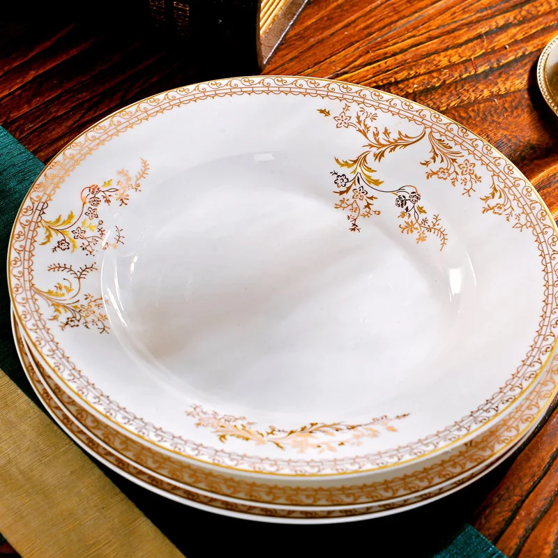 Dinner Sets Bowl and Dish Dinnerware Set Design Royal Porcelain Luxury 28pcs Household Gold Carton Party Ceramic for 6 Users