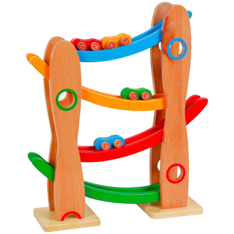 Montessori Wooden Race Car Track - Car Ramp Toddler Boy Toys - Premium Solid Toys Wooden Kids Race Track Car Tracks Education