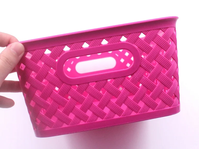 storage basket, plastic sundries storage box, stationery basket with handle