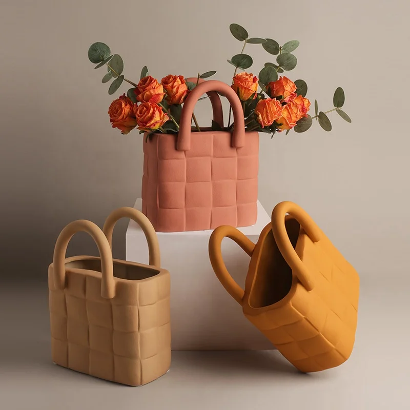 Nordic creative handbags ceramic vases living rooms flower arrangements home decoration ornaments