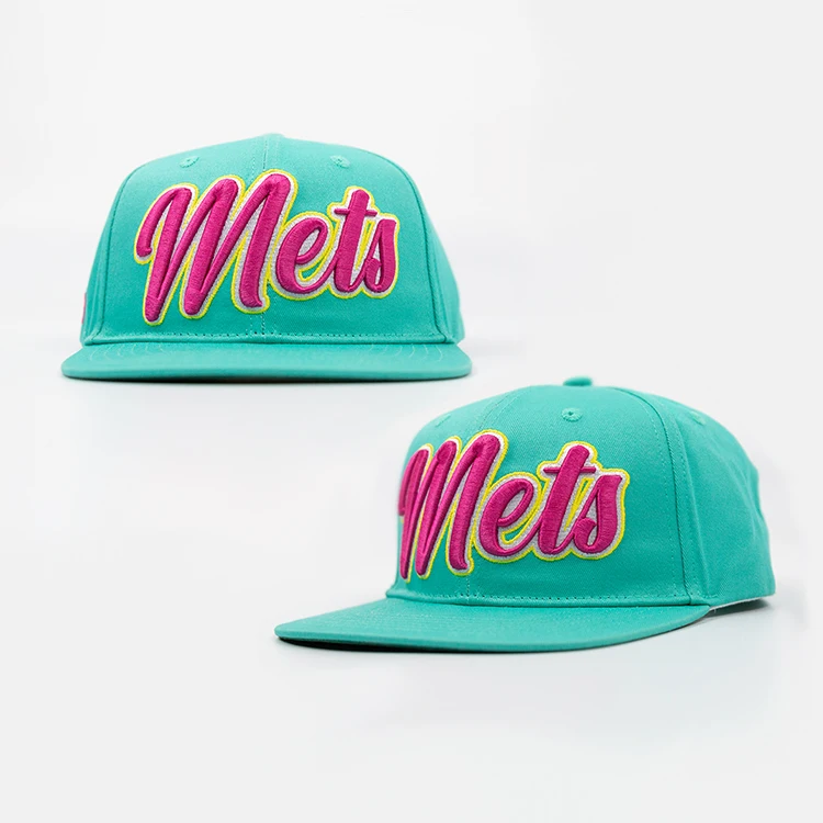 Custom Flat Brim Hat 3D Embroidery Logo Design Fashion Team Sports  6 Panel Snapback Caps