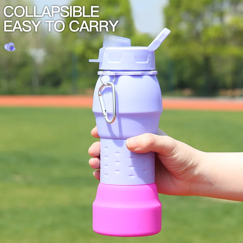 600ML Mix Custom Color Sports Collapsible Silicone Water Bottle For Outdoor Sports And Fitness