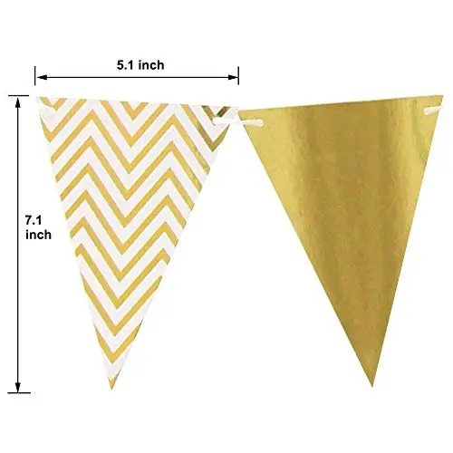 Gold Paper Pennant Banner Bunting Triangle Flags for Birthday Party Wedding Decorations