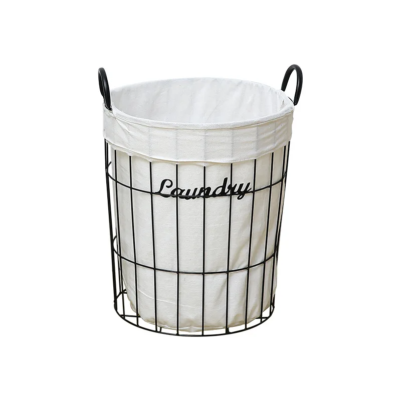 Hot Selling Round Metal Wire Foldable Large Laundry Basket White Big Storage Dirty Clothes Laundry Hamper
