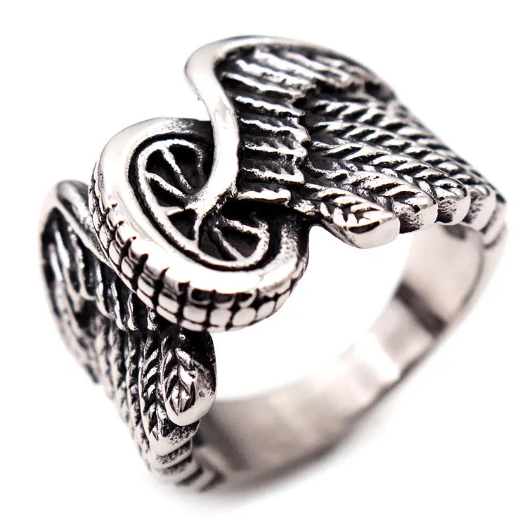 Fashion Jewelry Ring 17mm Width High Polished Motorcycle Tire Wings Biker Band Stainless Steel Ring for Men Boys Size 7-15