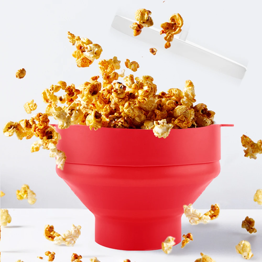 Collapsible Microwave Popcorn Popper Hot Air Silicone Popcorn Maker Bowl with lid