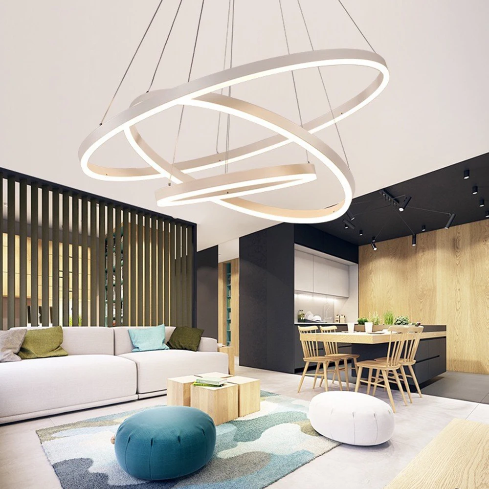 New Arrival Chandelier Nordic Design Hotel Lobby Tri-Rings Aluminum Profile SMD Chips Creative Circular Pendant Light
