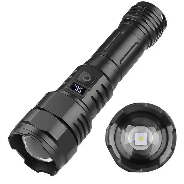 30W long range LED telescopic zoom touch flashlight white lazer LCD Power display Type-C rechargeable hand  light