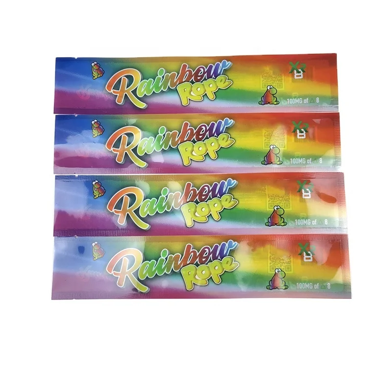 
Custom printed Hologram Holographic rainbow food packaging stand up pouch/Three Side Sealed weed candy gummies candy rope bags 