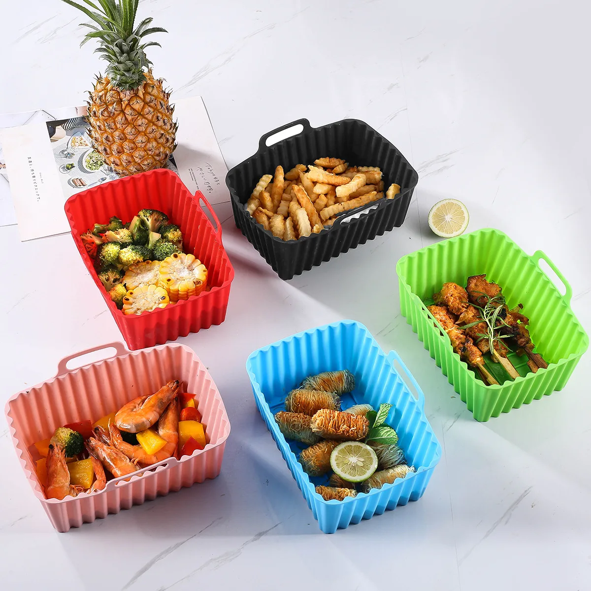Rectangular Airfryer Silicone Pot Reusable Replacement  Air Fryer Silicone Liners for baking