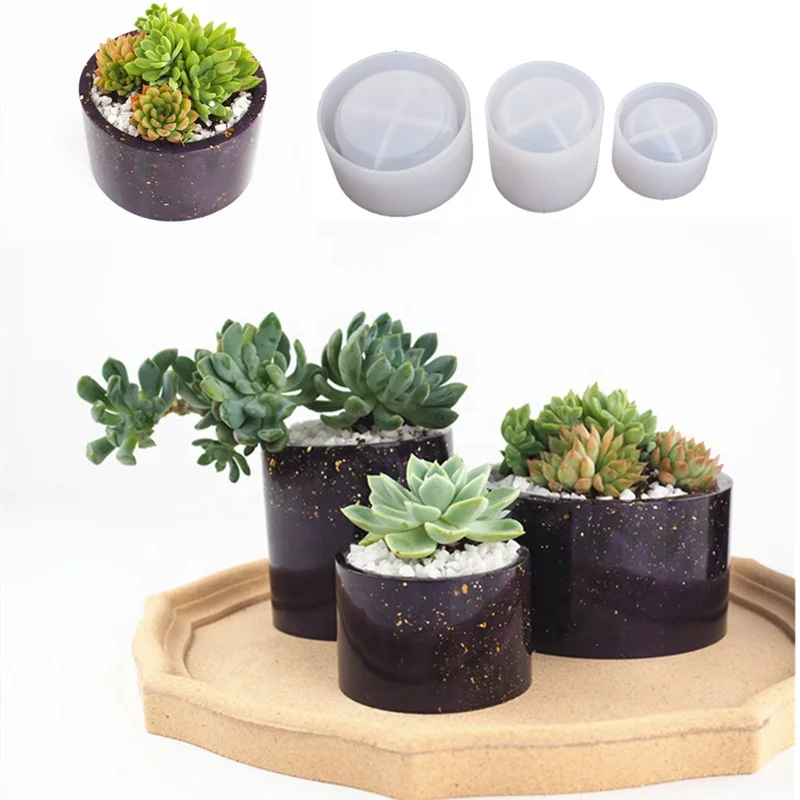 Desk Decoration Round Geometric Polygonal Concrete Mini Plant Pot Mold Reusable Silicone Molds For Concrete