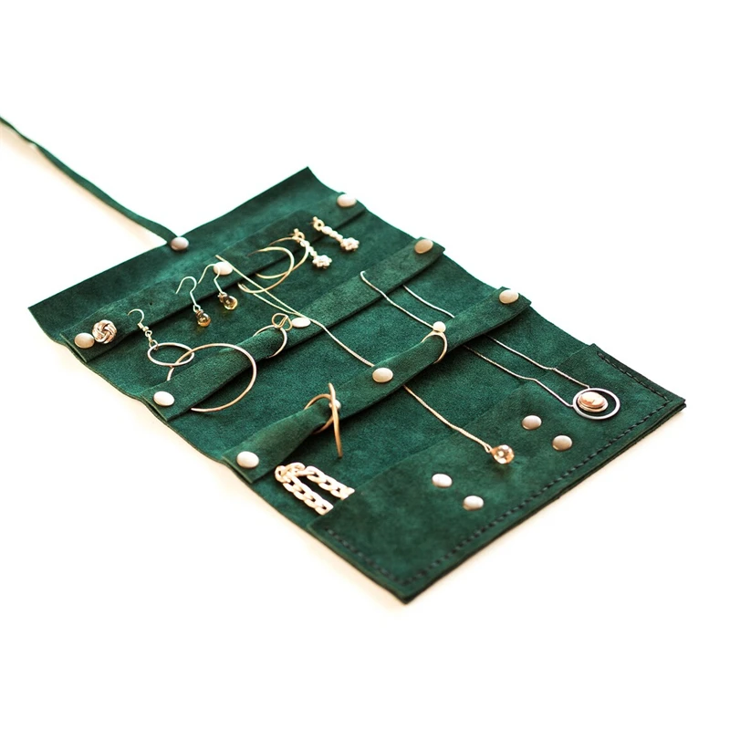 Luxury Custom Logo Suede Leather Jewelry Storage Case Travel Organizer Roll Bag