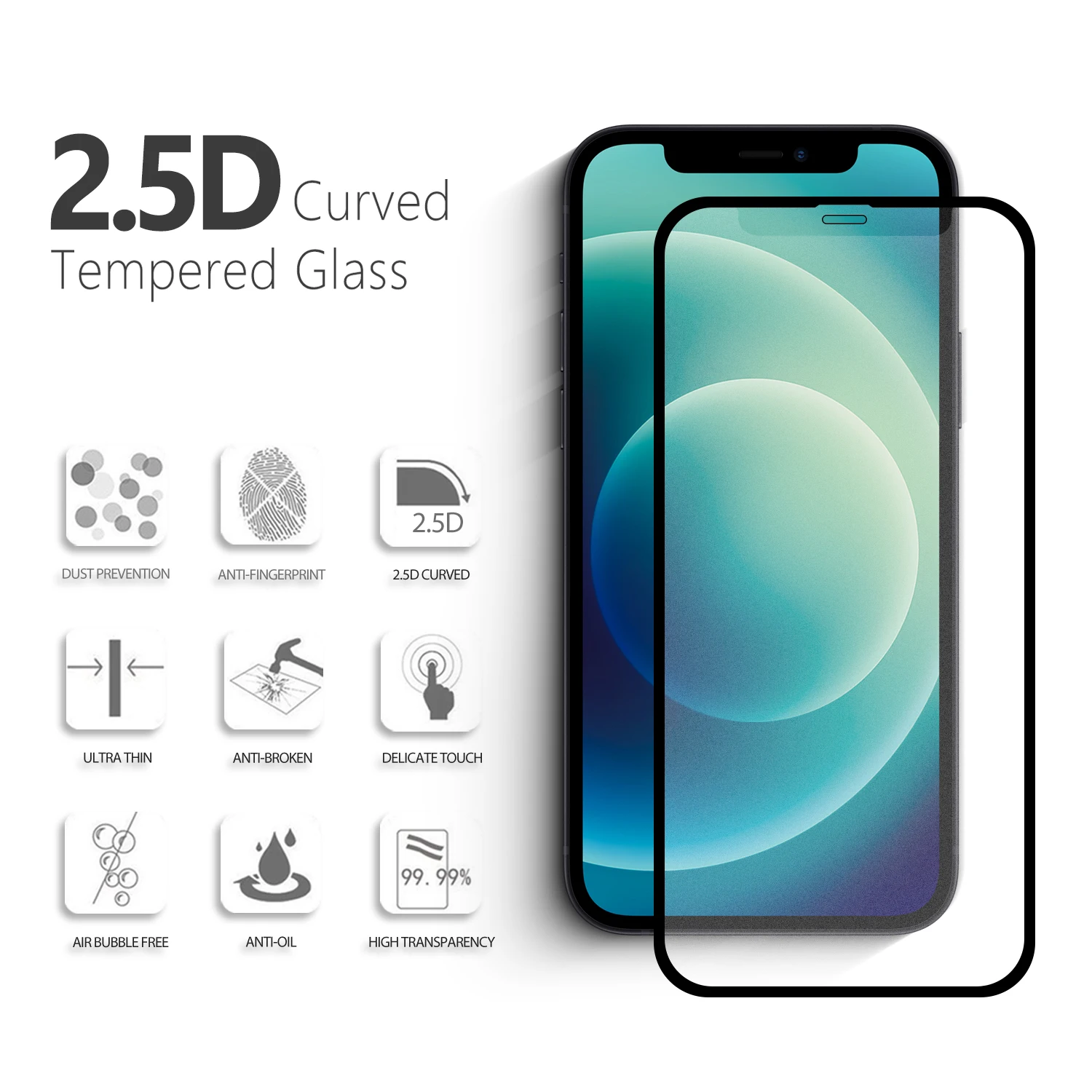 9H Full Cover Anti-Shock Silk Print Tempered Glass Film Matte Screen Protector For Iphone 12 Mini Series