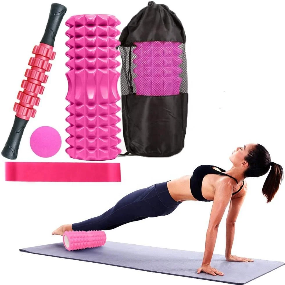 Pilates accessories Yoga fitness exercise latex TPE ring + yoga workout EVA foam roller + body muscle massage roller stick ball