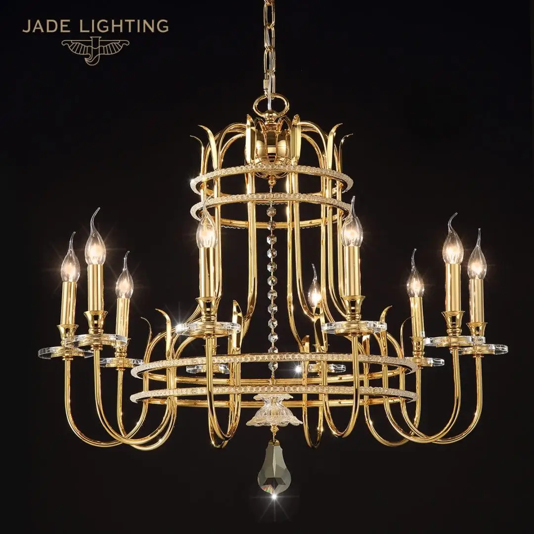 Luxury European Classic Design Hanging Lighting Creative Copper 10 Lights Swarovski Crystal Chandelier