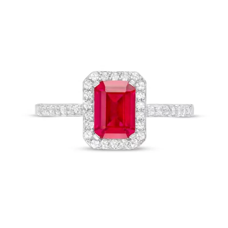 1.2ct  LADIES DIAMOND RUBY RING 14K WHITE GOLD Natural Lab Grown Ruby Rings 925 Silver Setting Emerald Ruby Halo Engagement Ring