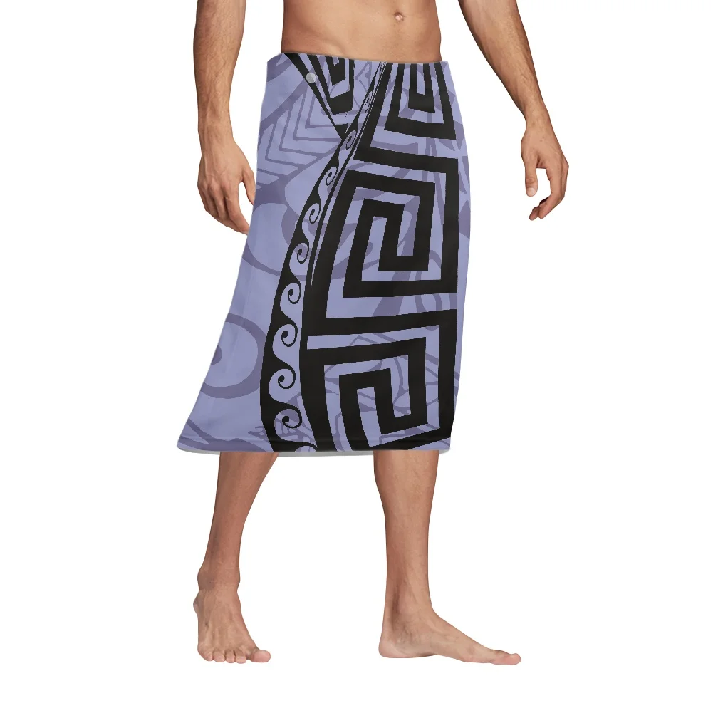Custom MOQ 1 Polynesian Samoan Tribal Design Men Sarong Casual Beachwear Southeast Asia Ethnic Clothing Wrap Skirt Dress