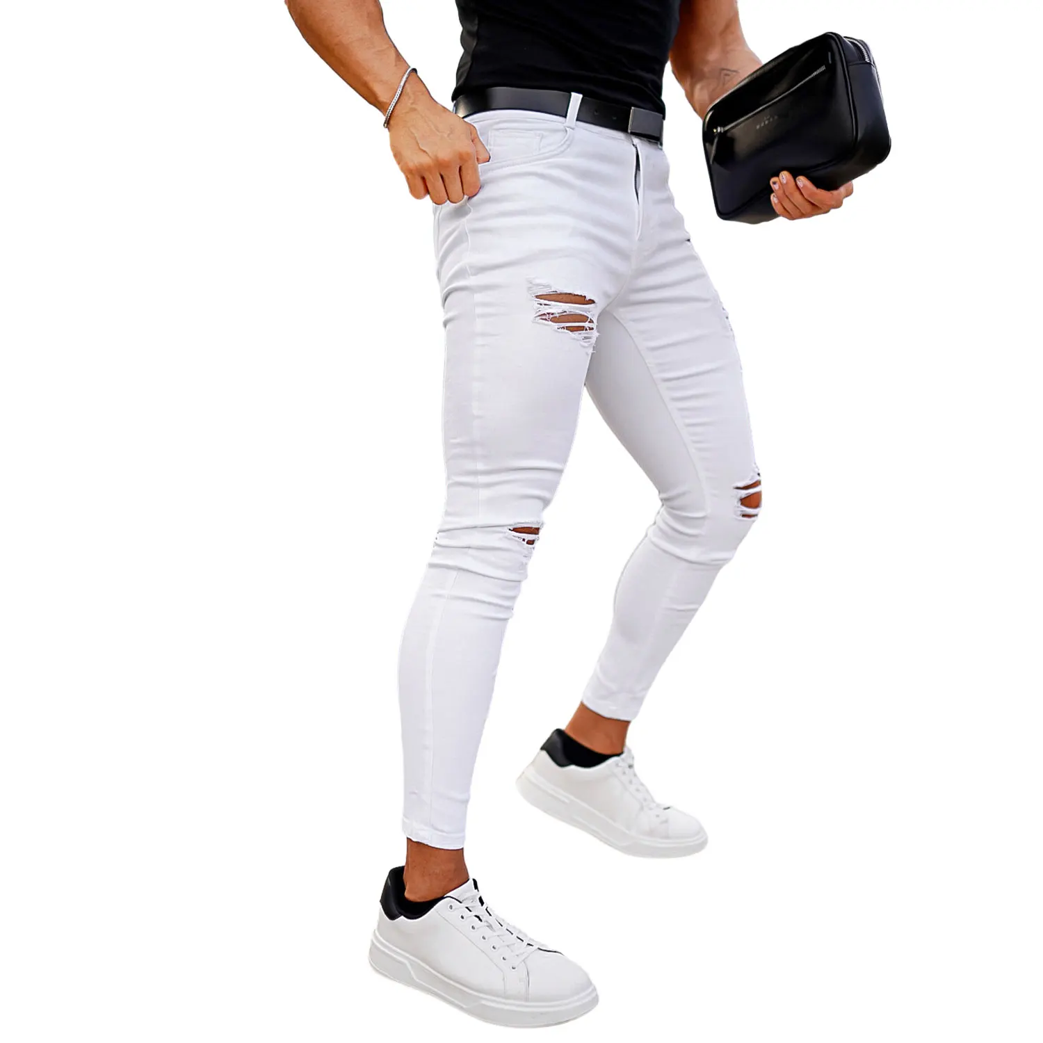 Gingtto Usa Warehouse White Denim Ripped Jeans Pants Stretch Skinny Jeans Men