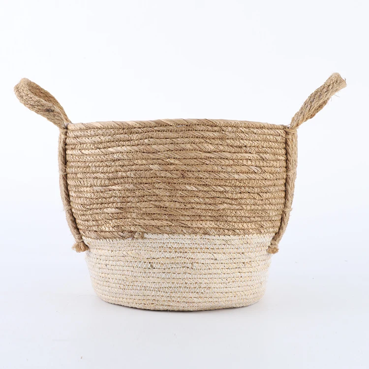 Wholesale corn rope straw woven Storage basket with handle