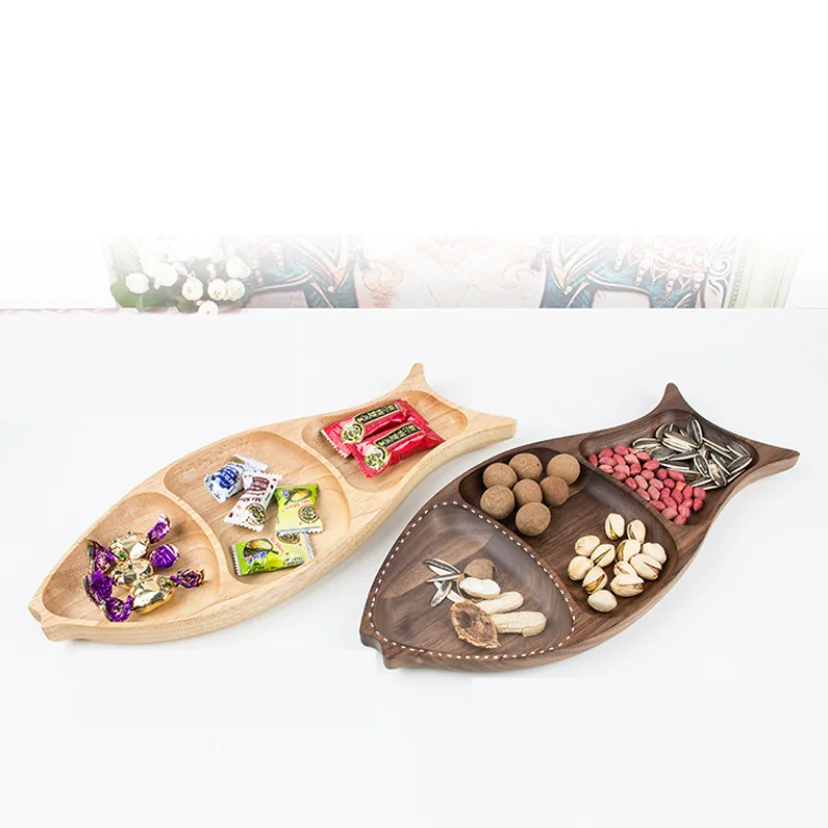 Custom Shape Natural Wood Plate Dishes Decorative Wood Product Serving Tray Appetizer Tray Divided 3 Sections Perfect for Snacks