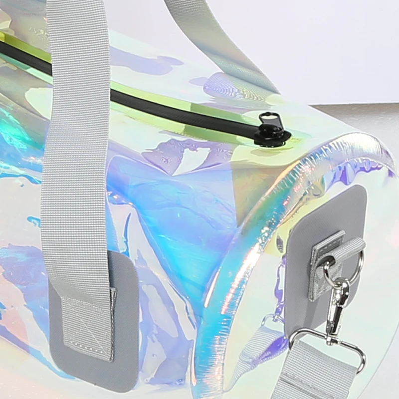 Fashion laser rainbow holographic transparent bag waterproof duffel travel bag