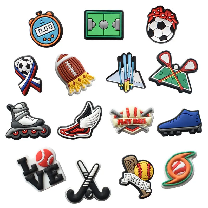1Pcs Sport Series Silicone Baseball Hockey Garden Shoe Charms PVC Clog Decorations For Wristbands Croc Jibz Kids Party Gifts