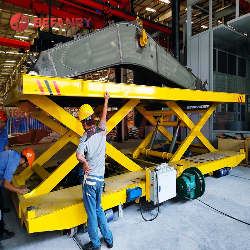 China manufacturer aluminium industry electric rail hydraulic lifting equipment transfer trolley