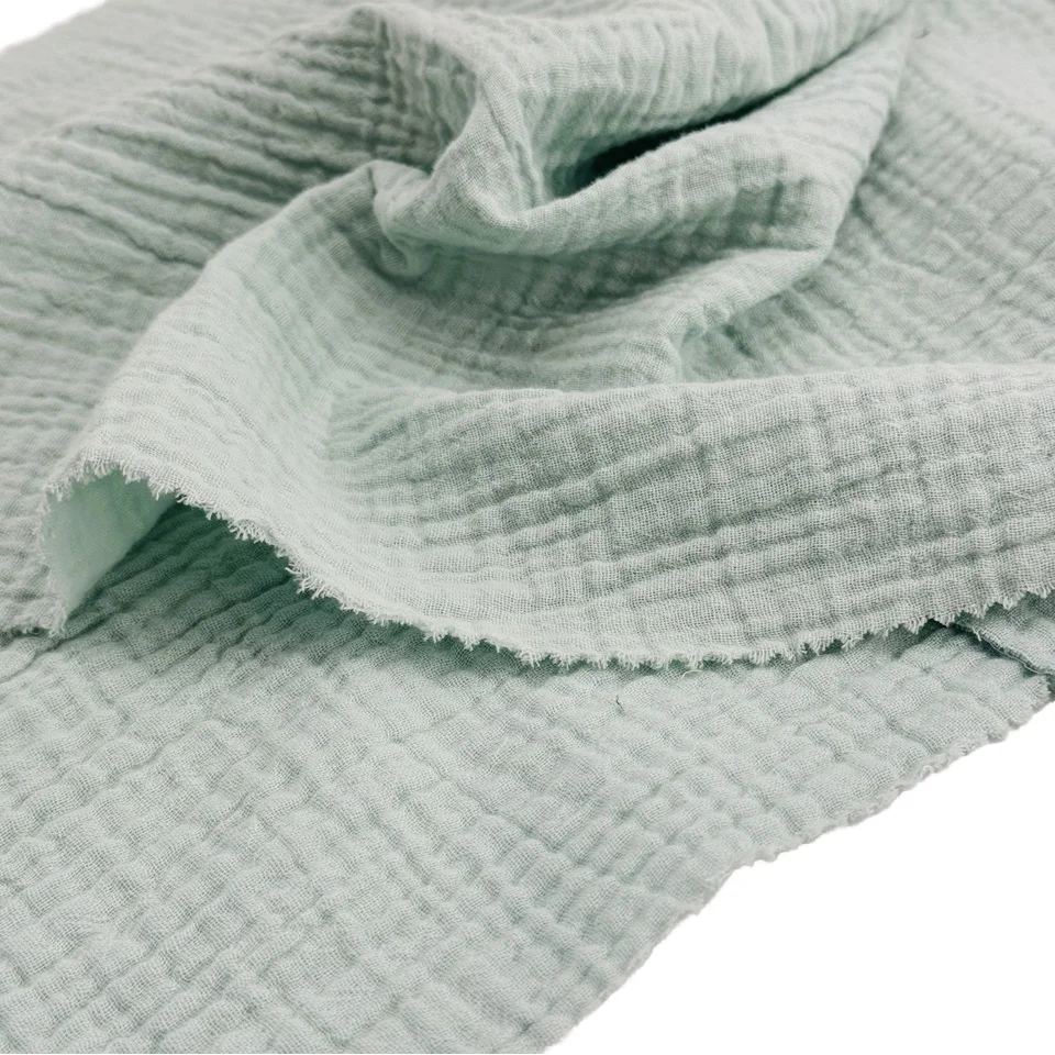 Organic Cotton Double Layer Gauze Crinkle Crepe Fabric Lightweight Solid Dyed Puckering Garments fabric