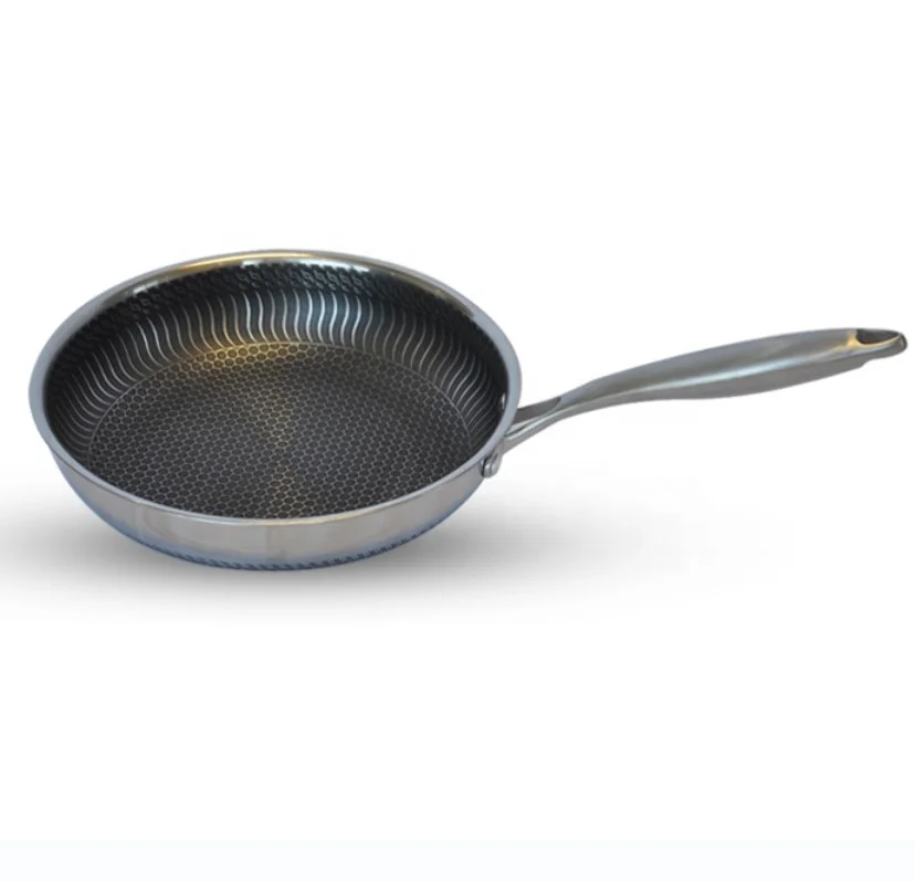 Customized SS 316 Stainless Steel Frying pan With Glass Lid Woks 3 layers Tri-ply Non-stick Frying Pan Honeycomb frying pan